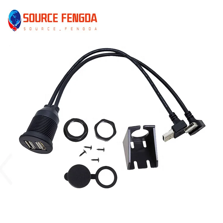dual USB 2.0  extension cable angle male to female Flush Mount Socket Extension car aux usb data cable