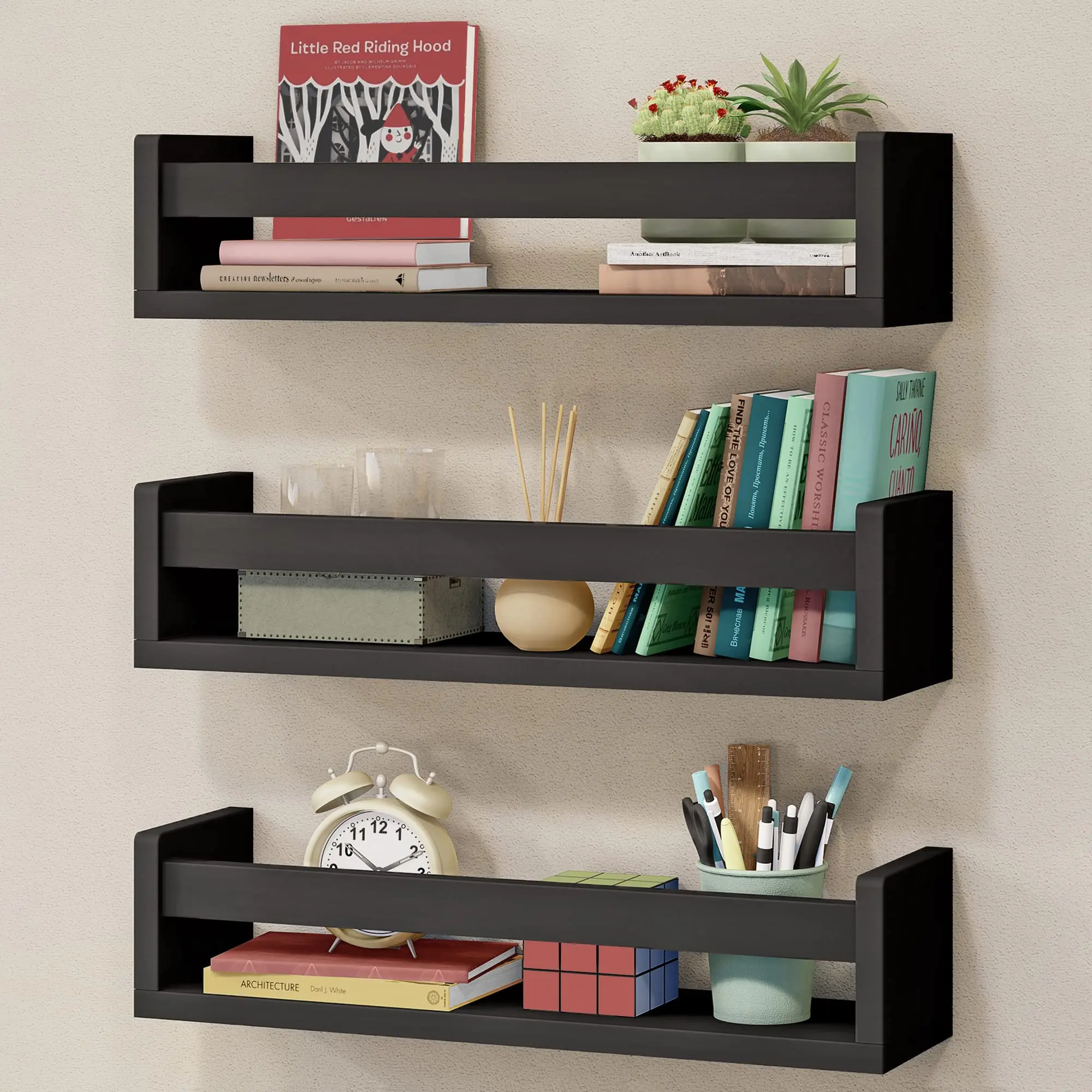 Hanging Wood Bookshelves Wall Mounted for Toddler Floating Nursery Book Shelves for Baby Boys Girls Bedroom