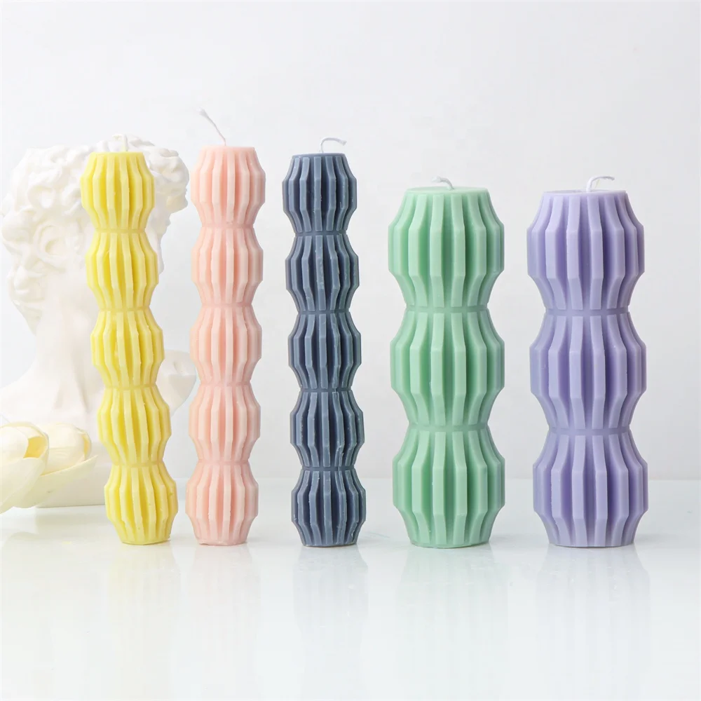 Cylindrical Tall Pillar Candle Molds Aesthetic Twist Silicone Mold Abstract Geometric Striped Decorative Soy Wax Mold