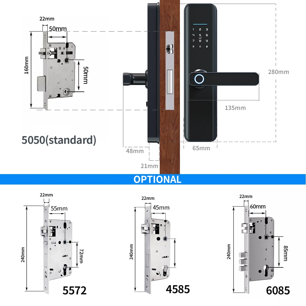 Factory Price electric double sided biometrics digital key password ttlock tuya fingerprint smart door lock