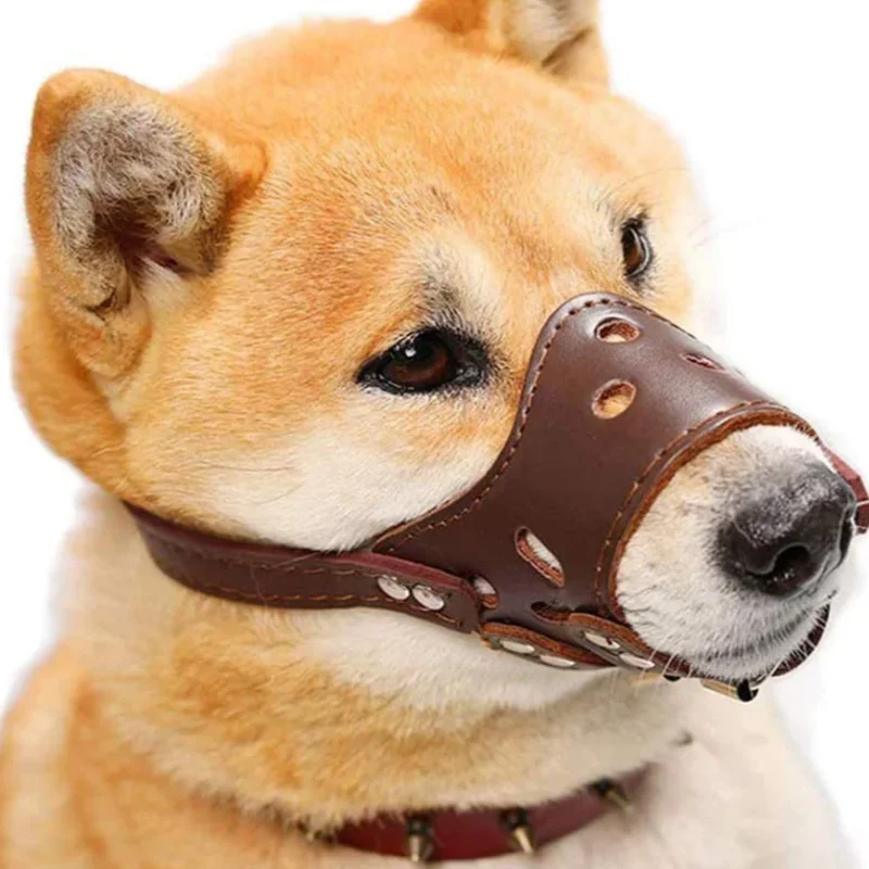 Pet Dog Muzzle Adjustable Breathable PU Leather Muzzles Stop Biting Barking Chewing For Small Medium Dogs
