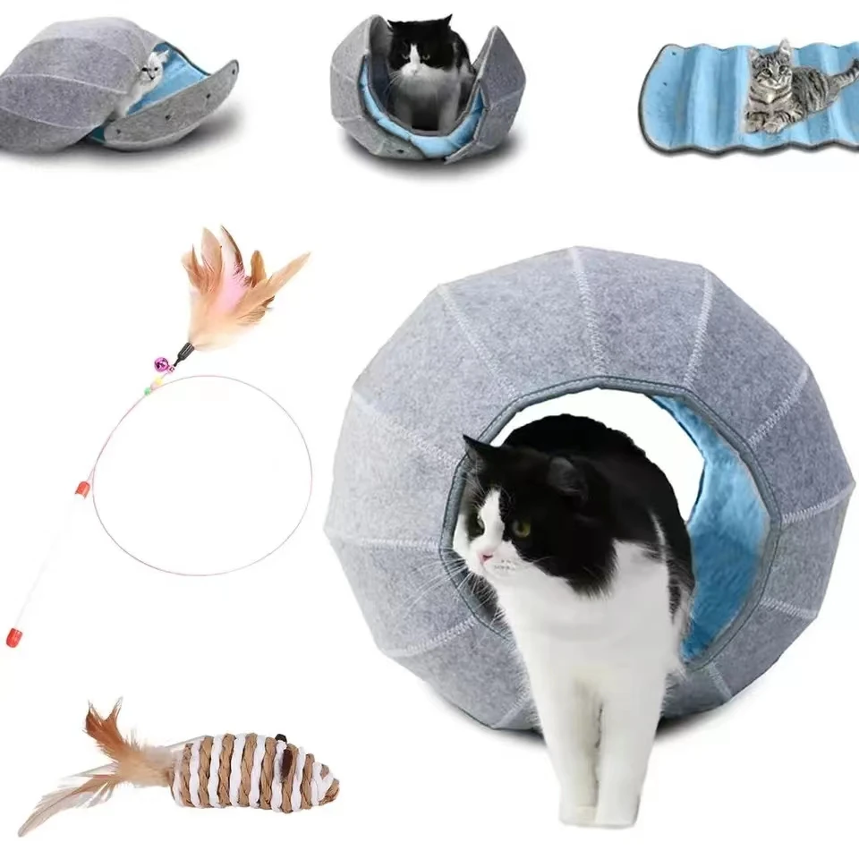 Pet Cat Foldable kennel portable Breathable Multi function Semi enclosed Hideouts House With feather Teaser Stick