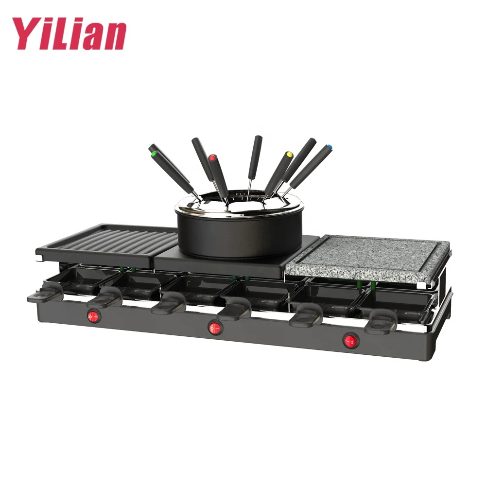Электрический столешница из камня для домашнего использования, 12 порций, установка для фондю сыра, настраиваемая температура, раклетт, гриль для барбекю, набор горячих кастрюль