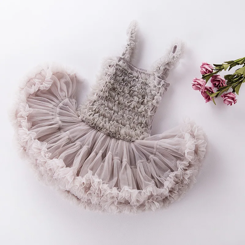 Summer Pretty Princess Vest Dress for Girls Solid Sling Halloween Girl Costume Tulle Mesh Tutu Dresses Kids Party Princess Dress