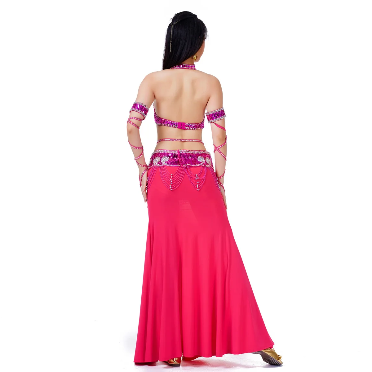 DPW598 Indian Themed Belly Dance Satin Top Pants Suits Outfit Women Festival Performance Wear