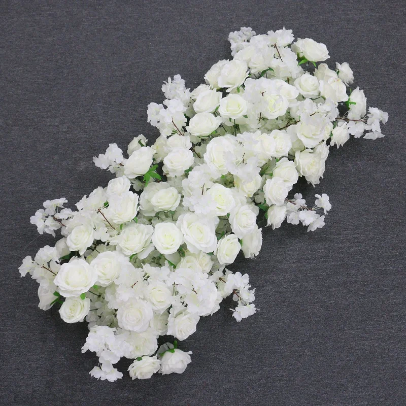 White Artificial Rose Cherry Blossom Arch Decor Hang Flower Row Wedding Backdrop Floral Arrangement Party Window Display