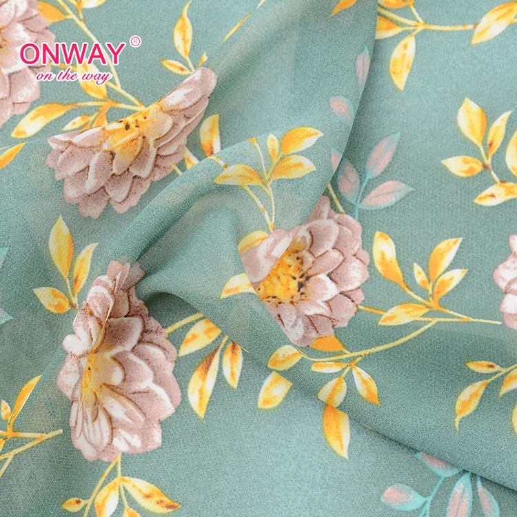 Shaoxing Onway Высококачественная дышащая Цветочная цифровая печать мягкая шифоновая жоржет ткань для женщин платье из шифоновой ткани с