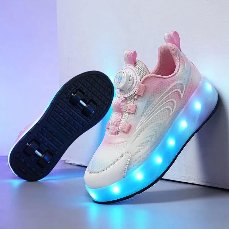 Boys Girls Flash Skate Wheel Shoes for Kids Light Up Shoes With 4 Big Wheels USB Rechargeable  Gift Outdoor Kids Shoes