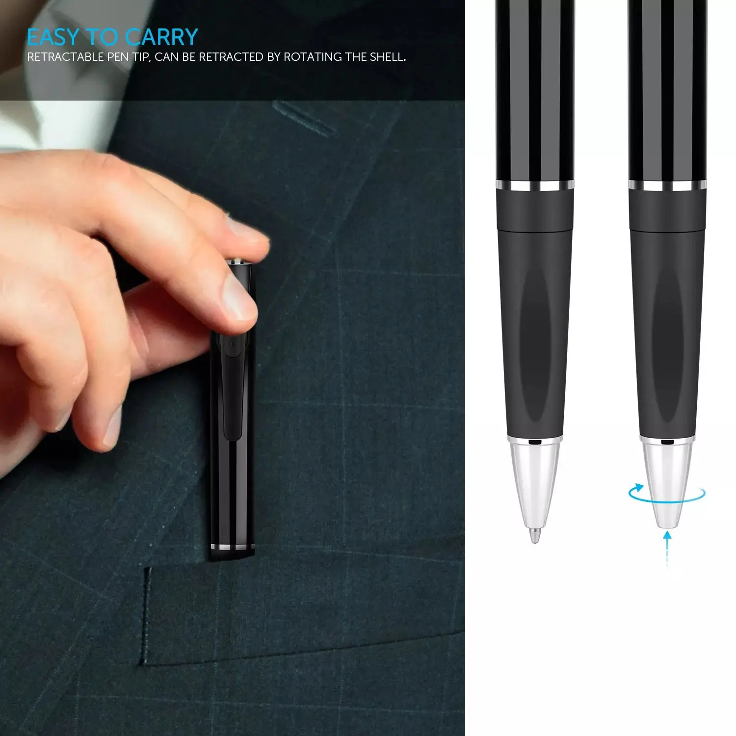 Mini top sale ultra FHD recorder with 4hours battery send audio and video recording 32gb memory card hidden pen camera 1080p