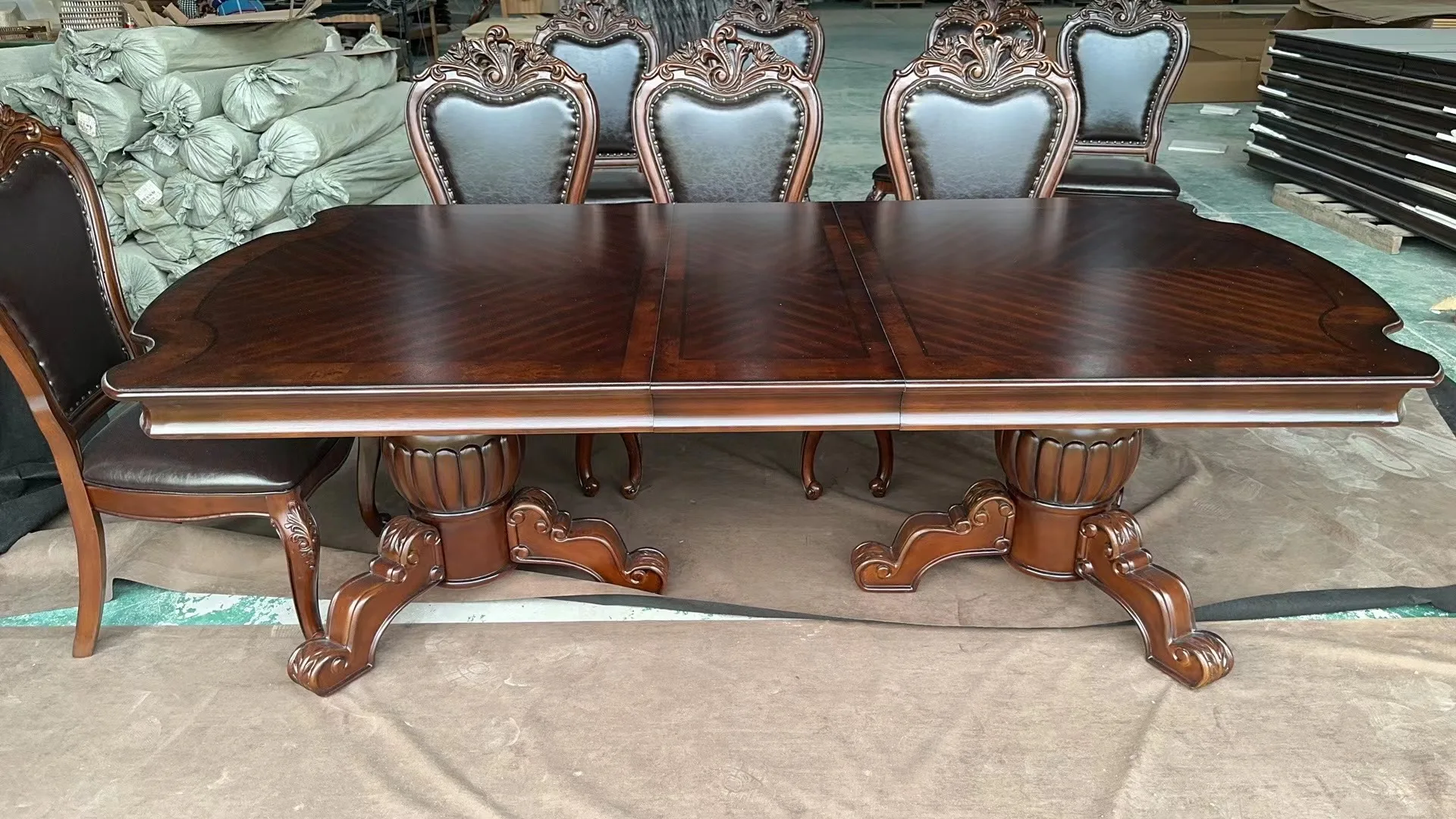 Rectangular Linear Solid Wood Kitchen Dining Table with Strong Frame, Industrial Large Long Dining Room Table for Big Family