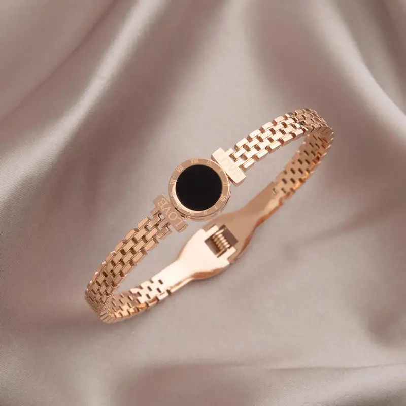 Original Design Stainless Steel Color Open Bangle 18K Gold Plated Rectangular Color Zircon Bracelet For Women Gift