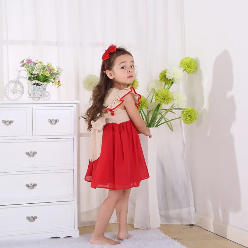 2023 New fashion design lace baby girl wedding dress for 1 to 5 year kids red embroidered lace dress for kids