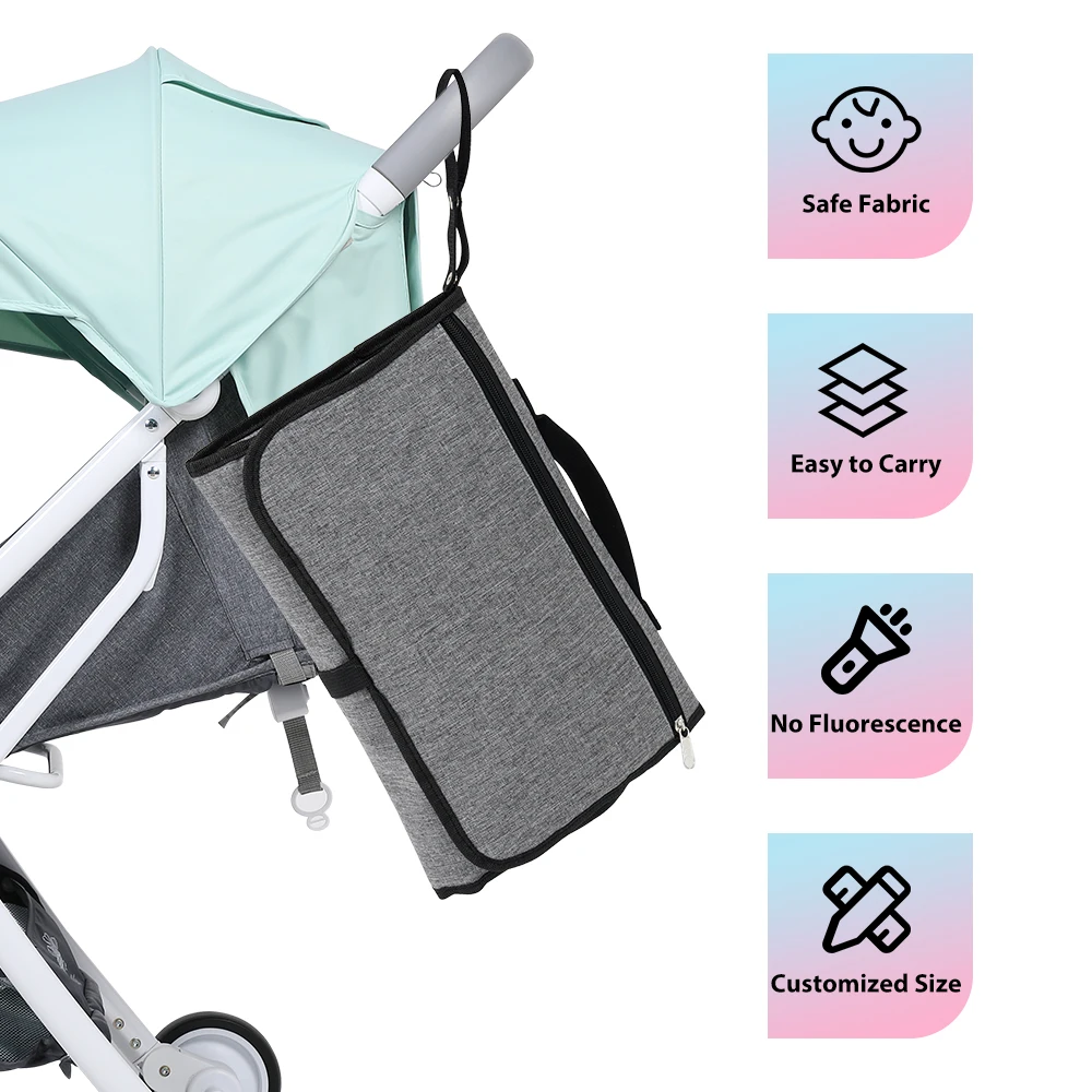 Foldable Changing Station Waterproof Travel Changing Table Pad with Head Pillow and Baby Stuff Pockets