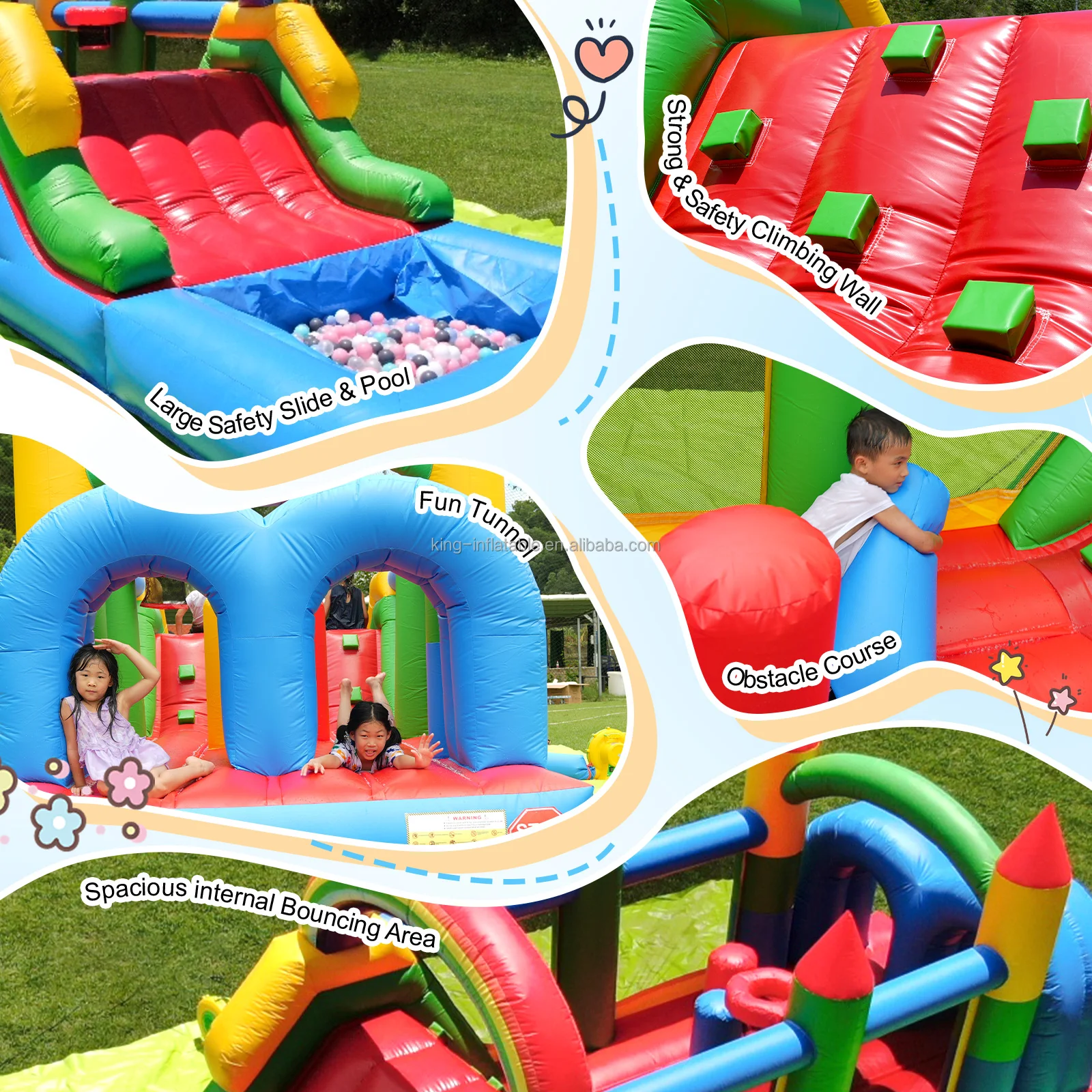 Outdoor Party Kids PVC Commercial Grade Inflatable Obstacle Course Bounce House with Slides,Ball Pit,Blower, Climbing,Obstacles