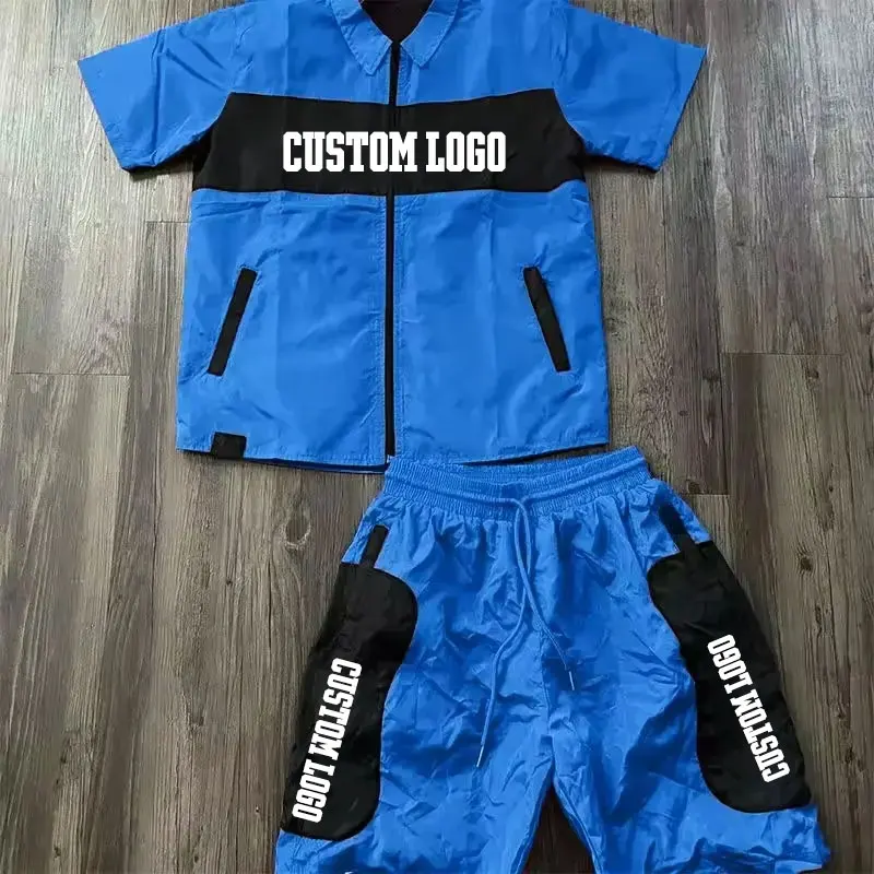 Ecoach Shirt And Windbreaker Shorts Tracksuit Set  Nylon 2 Piece Short Set  mens Reflective softshell Wind Breaker Shorts Set