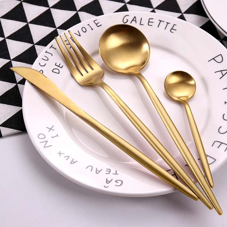 Wholesale Restaurant Kitchen Flatware Sets Cutlery Flatware Gold Hotel 18/10 Stainless Steel Camping Silverware