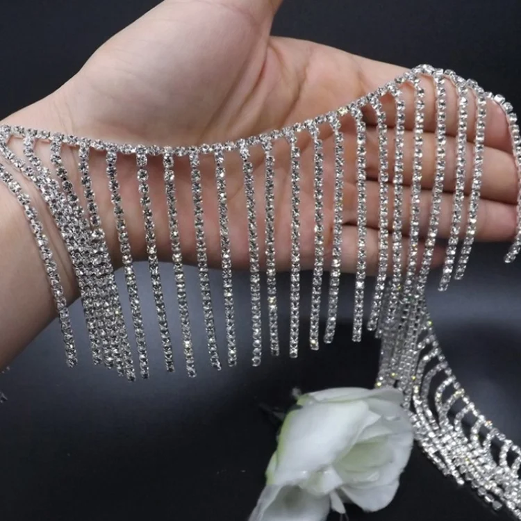 Stock Wholesale Wedding Rhinestone Fringe Trim By The Yard