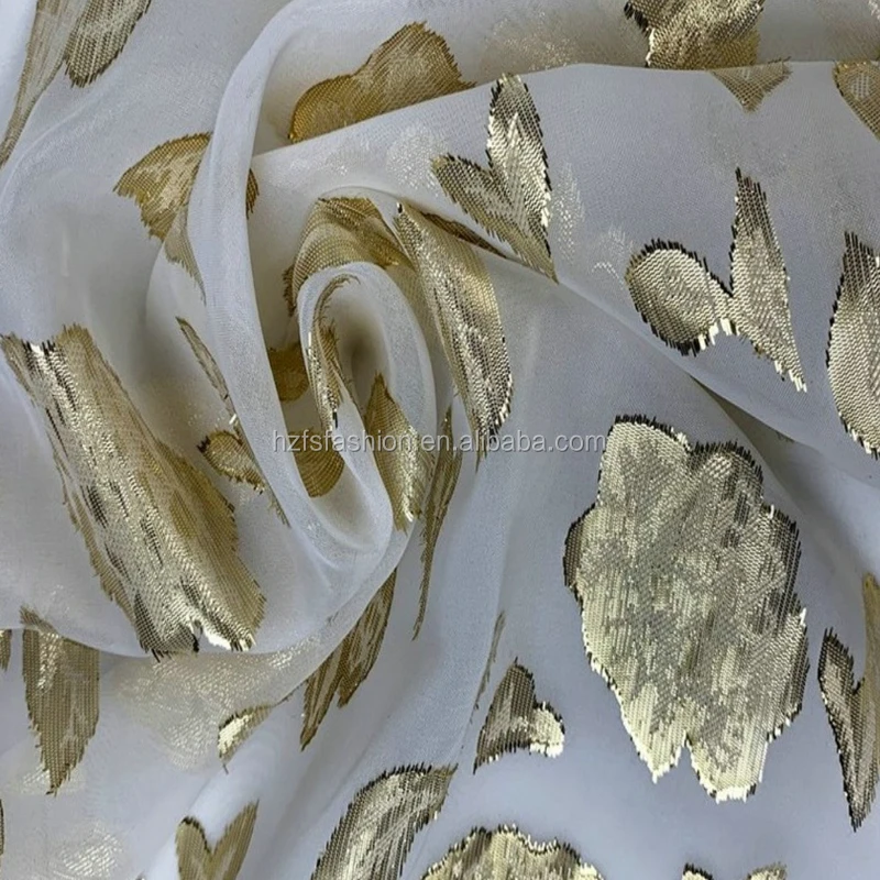 Jacquard Flower Printed Gold Metallic Yarn Design 100% Polyester Fabric Customized Viscose Silk Velvet Fabric Chiffon Fabric 70D