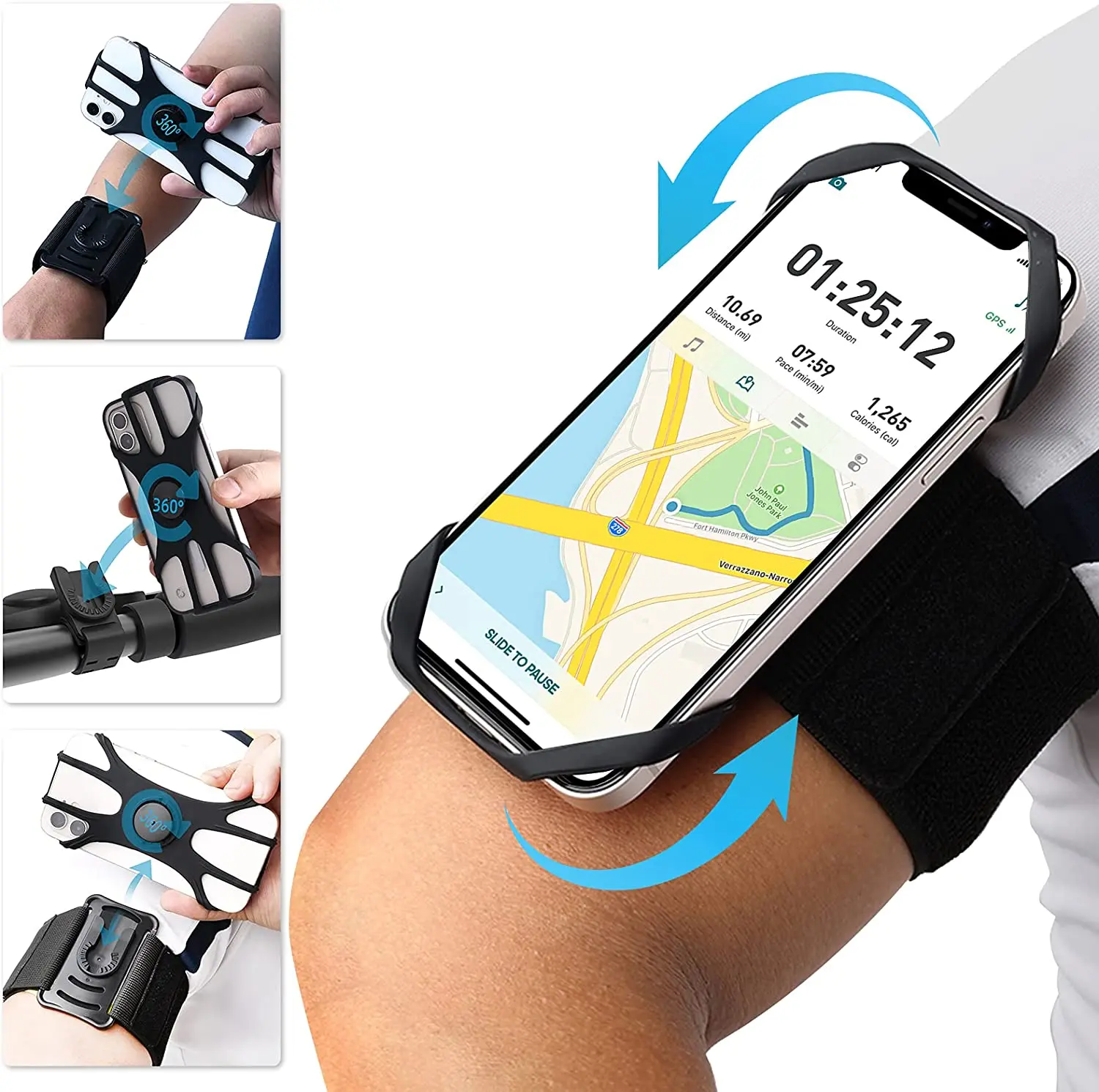 Gym Sports 360 Degree Rotatable Wrist Phone Holder Running Mobile Phone Armband