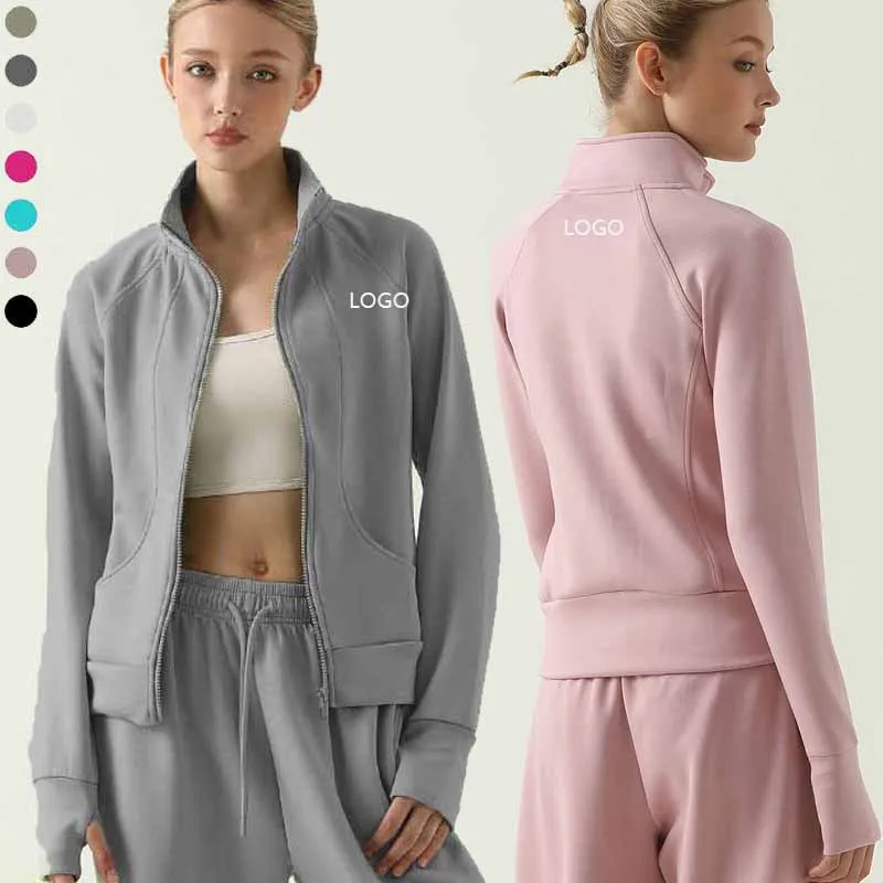 XW-WT129 No Hood Thickened Jackets Side Pocket Strength Training Sportswear Round Neck Thumbholes Sports Yoga Jackets