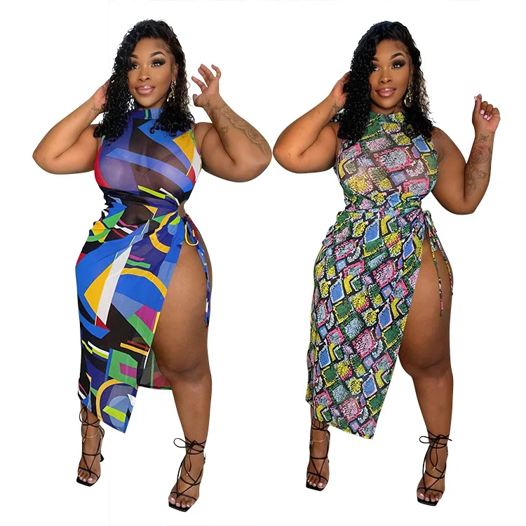 Plus Size Long Fat Women Clothing 5xl Floral Elegant Layered Ruffle Ladies Sleeveless Maxi Dress Wholesale Dropshipping