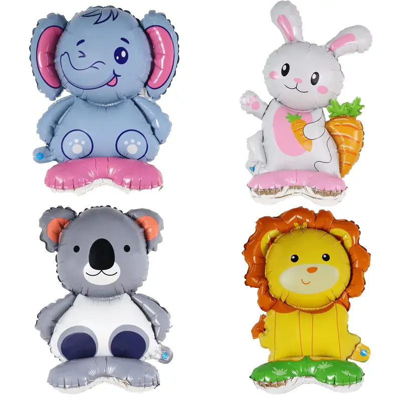 Standing Helium Animal Balloon Elephant Lion Kara Stegosaurus Cow Panda Standing Foil Balloons With Base For Birthday Decoration