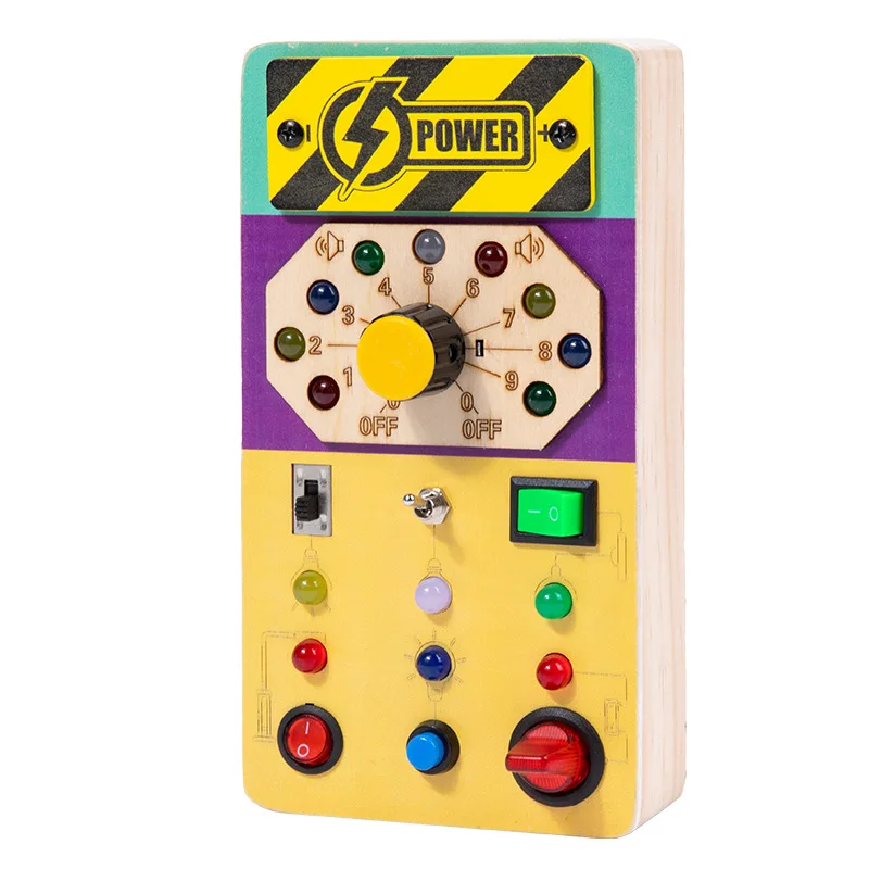 Montessori Wooden Busy Board with 8 LED Light Switches, Sensory Toys Light Switch Travel Toys for 1+ Year Toddler