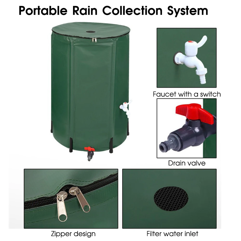 Wholesale pvc plastic home foldable rain barrel 250-500L water collection system rain water tank wit filter net