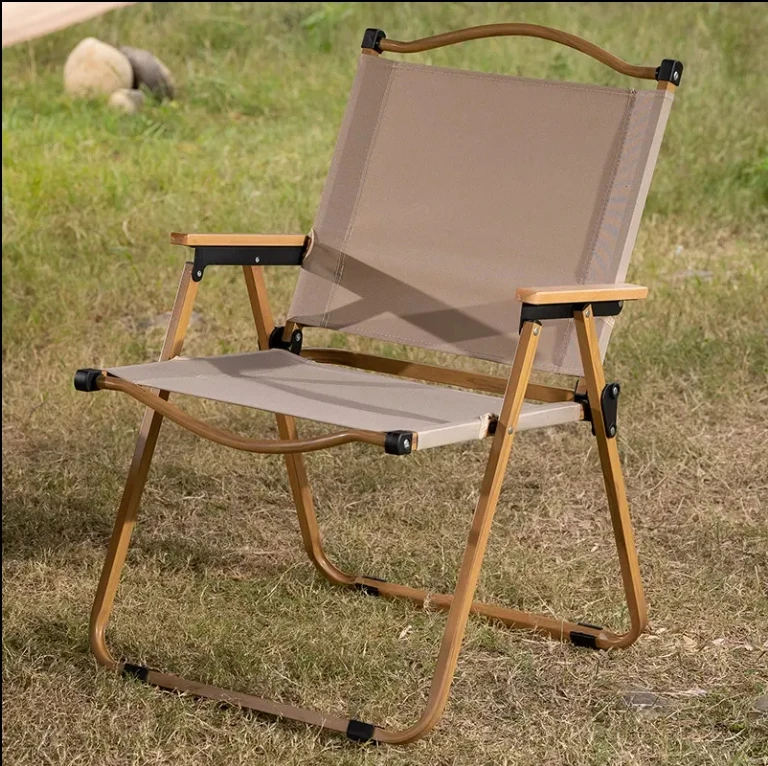 Portable Folding Camping Chair with Wood Grain Aluminum Oxford Fabric for Outdoor Indoor Kitchen Hotel Park School Bedroom Use