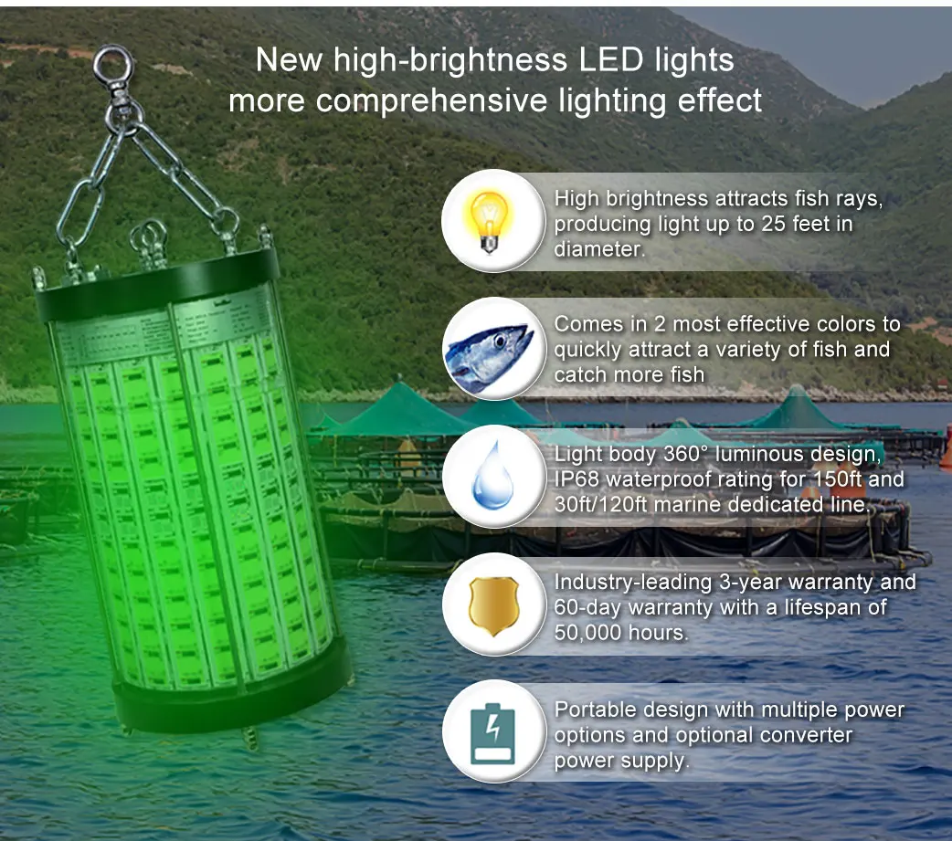 5000w LED green color fishing light underwater led underwater fishing light rechargeable
