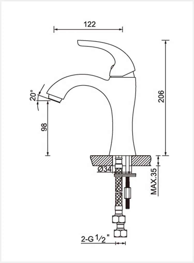 
SW-6203 Brass Body And Zinc Alloy Handle Bathroom Basin Faucet 2 Size 