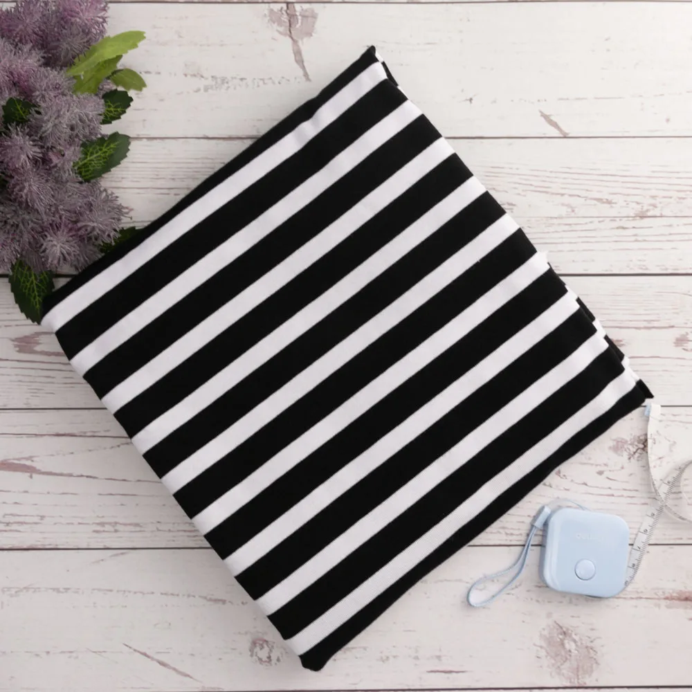 
32S Black and White stripe knitted cotton lycra fabric 