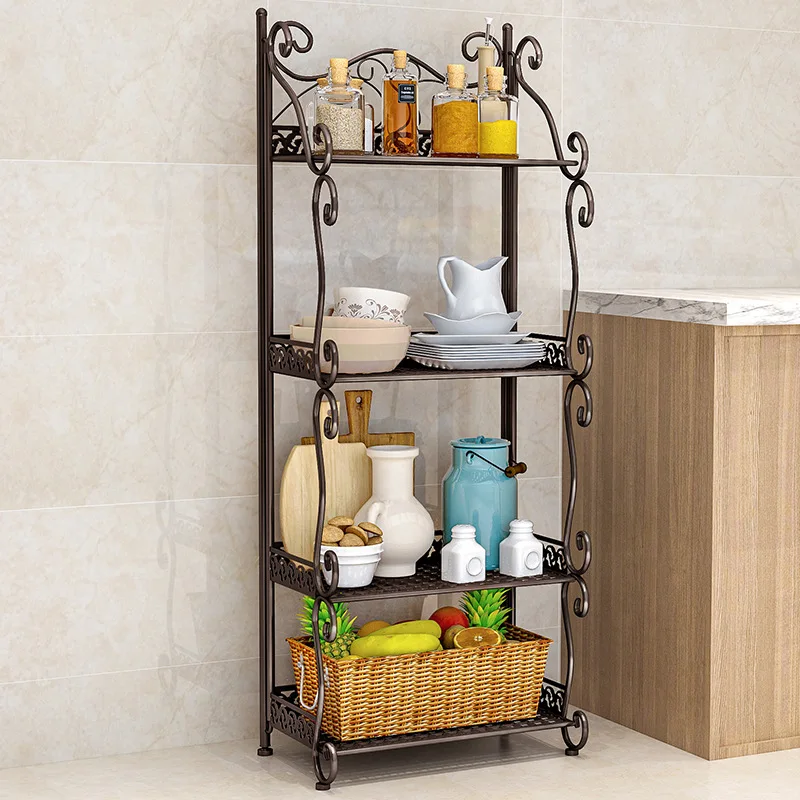 Полка напольная из кованого железа для ванной, спальни, кухни, хранения, четырехуровневая полка
