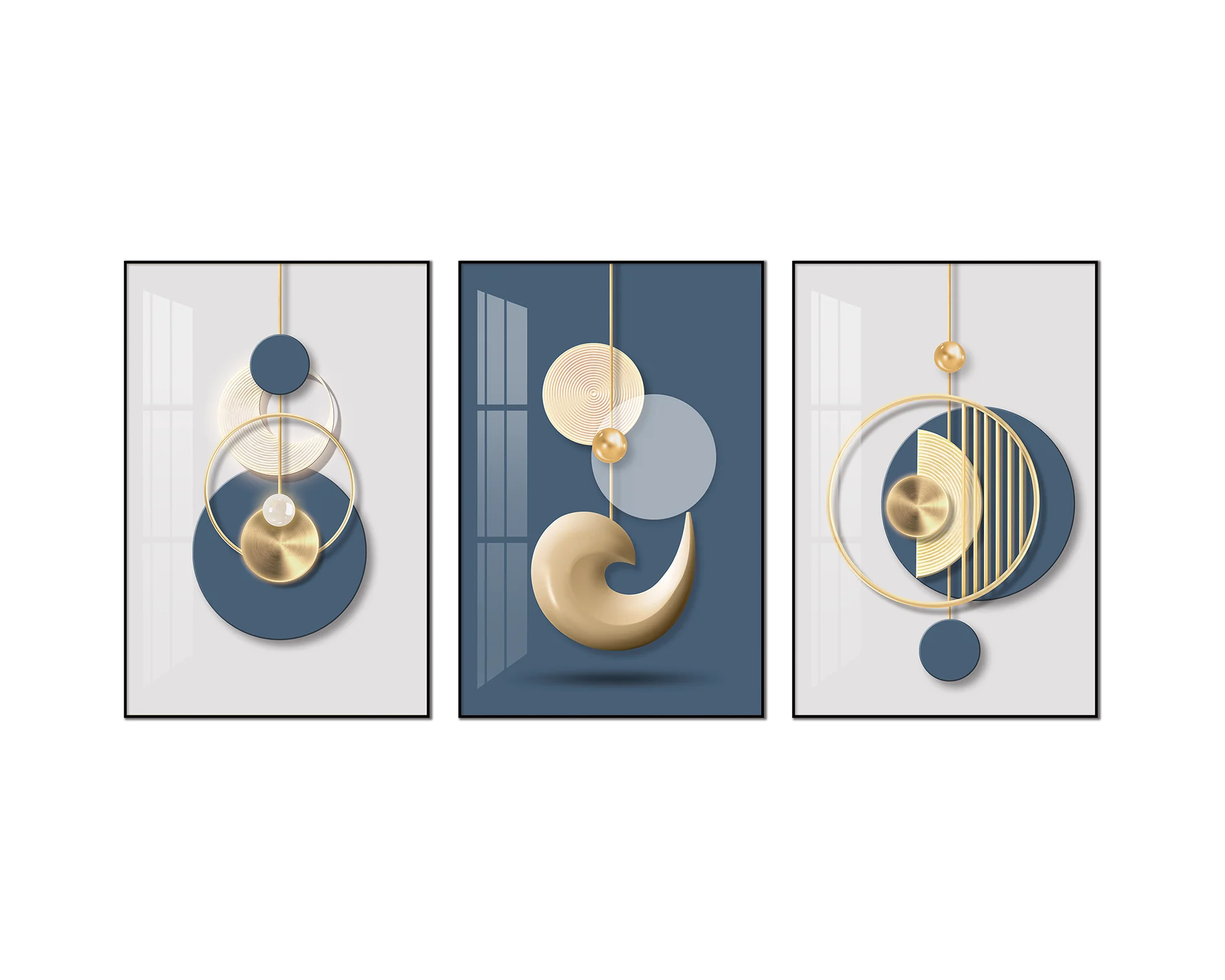 Modern Nordic style geometric art crystal porcelain painting and wall art for living room and home decor 3 panel luxury