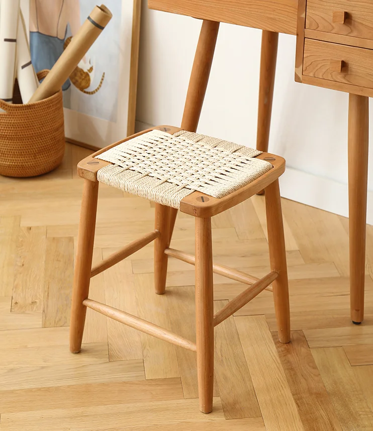 Modern Minimalist Nordic Bar High Stool Solid Wood Woven Rope Cafe Restaurant Stool For Events
