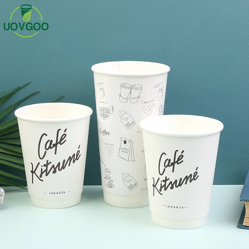 Biodegradable white paper coffee cups double wall insulated paper cups for coffee
