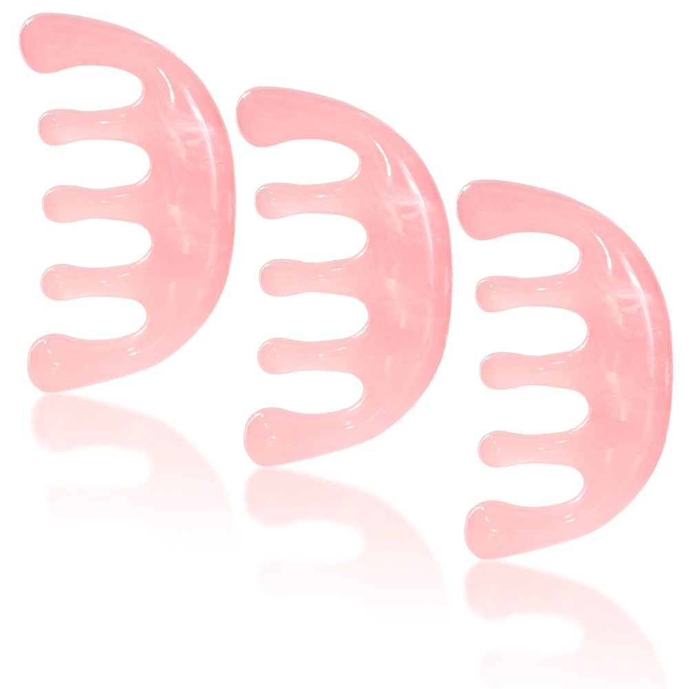 Custom pink Five-finger Resin Hair Meridian gua sha Combs Environmental friendly Wide Tooth Hair Head Scalp Massage Comb