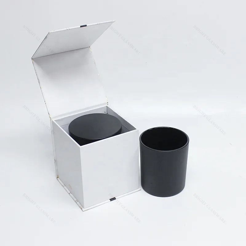 Bright In-stock Custom Logo Recycled Matte Black Glass Candle Holders Lanterns Candle Jars for Candle Making