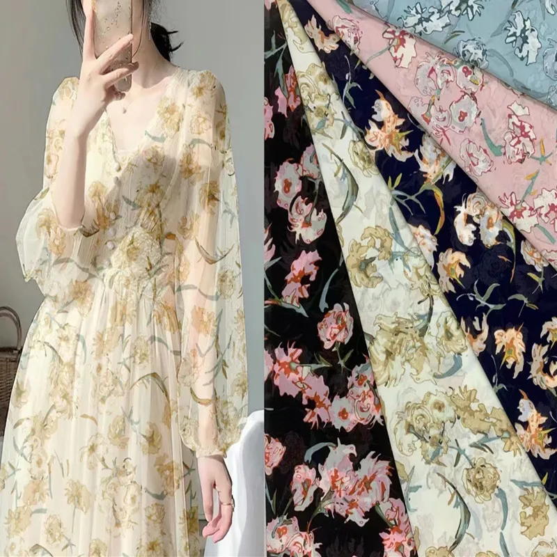 Good Quality Mixed Designs Polyester Printed Fabric Stocklot Bubble Print Fabric Bubble Chiffon Stock For Dress