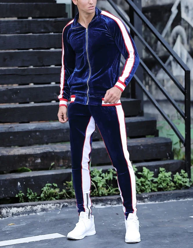 High quality design  tracksuit latest fashion custom  jogging slim fit men velvet velour tracksuit set