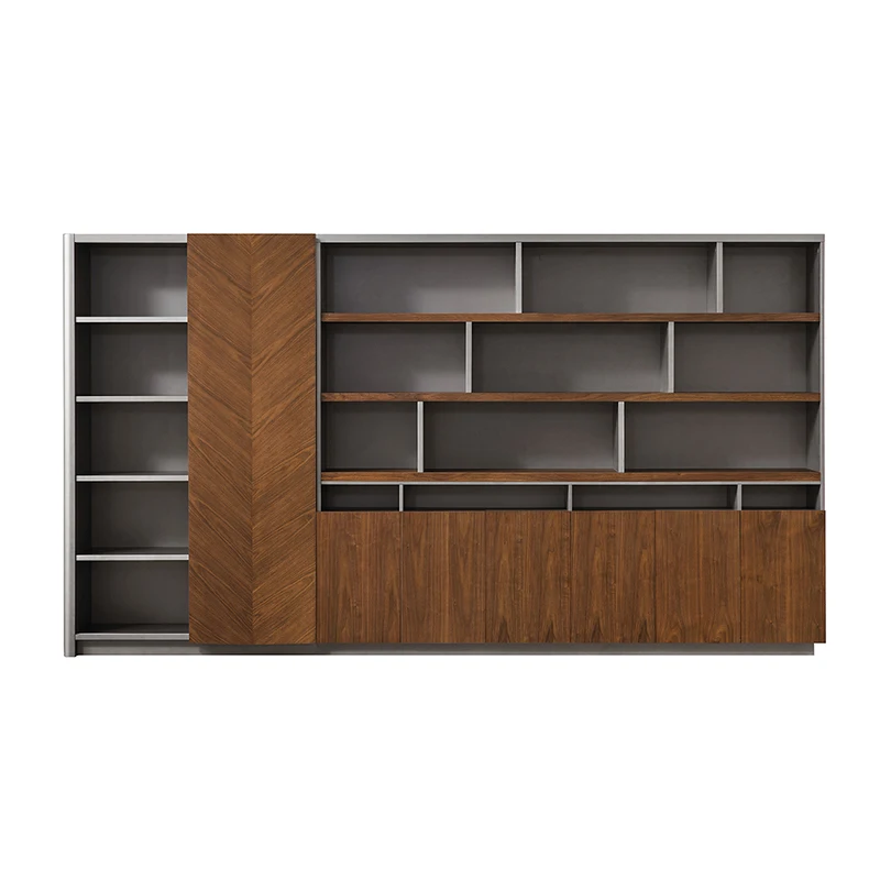 Guangdong High-end home office room bookcase with sliding door modern wooden filing storage cabinet