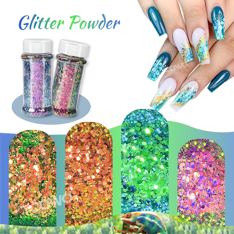 Chunky Glitter Mix Color Shifting Glitter Chameleon Flake Multichrome Chrome Mirror Effect Chameleon Glitter For Nail Face