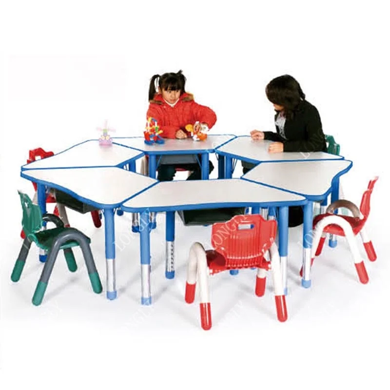 Trapezoid shape multifunction kids table and chair with bookshelves
