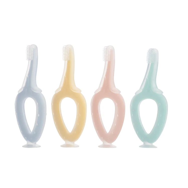 
100% Food Grade Soft Handle Flexible Silicone Rubber Teether Infant Training Baby Toothbrush 
