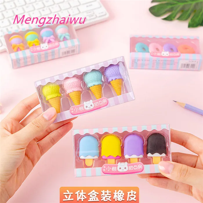 
Japan school supplies stationery wholesale eco friendly rubber Simulation dessert 3d eraser candy color magic cake eraser 