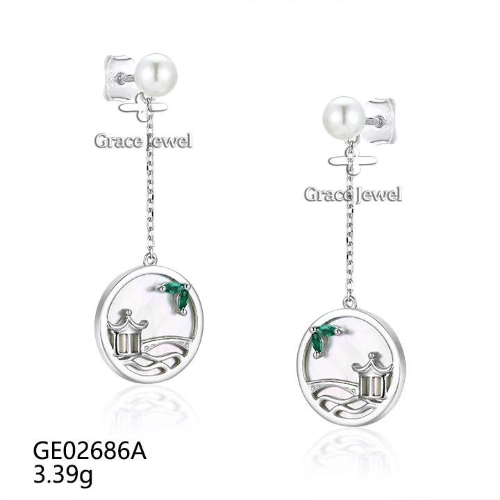 Grace Jewelry Classic House Shape Freshwater Pearls Fine Trending Dainty Sterling Silver Vintage Crystal Earrings for Women