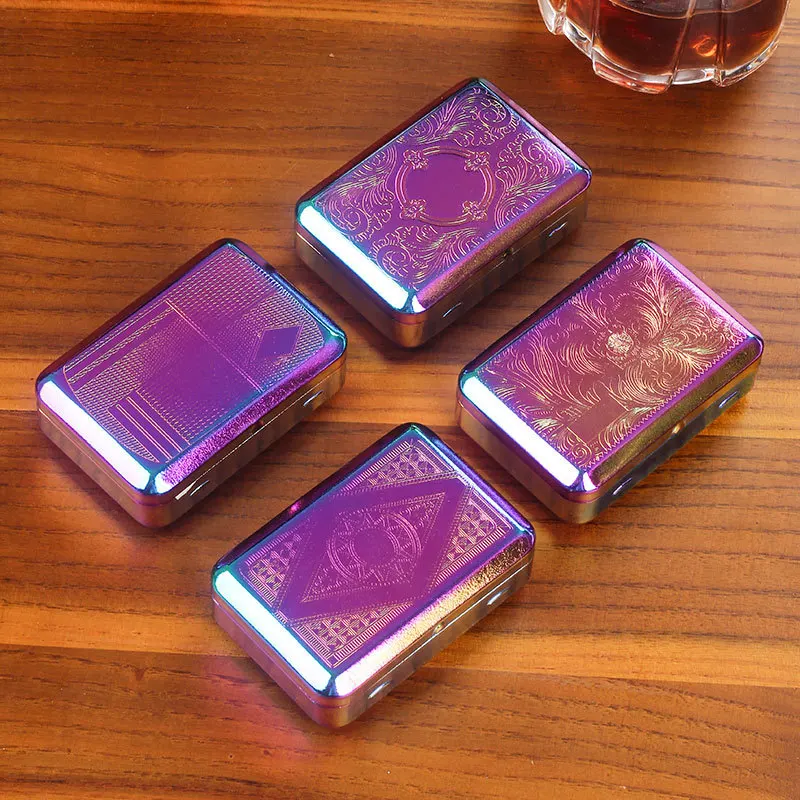 Pocket Metal Cigarette Cases Rectangular Tobacco Box Storage Cigarette Box With Clip