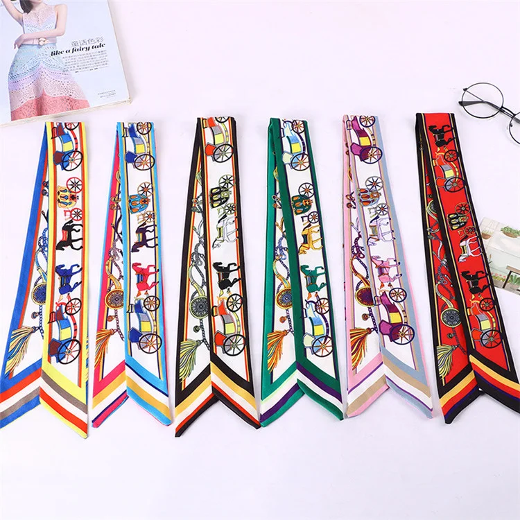 Fashionable Tied Bag Handle Narrow Long Cheap Satin Twill Scarf Ladies Ribbon for Stylish and Decoration