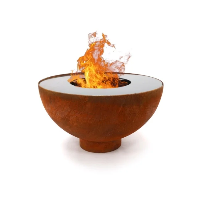 corten steel fire bowl with grill ring and cooking grill fire bowl  savage feuerschale feuerstelle brasero with plancha grill