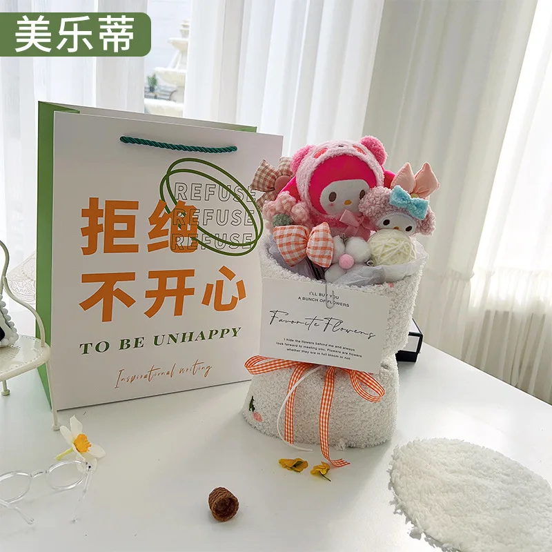 Cartoon Stuffed Kulomi Cinnamoroll Flower Bouquet For Lover Valentine Flower Stuffed Doll Christmas Teddy Bear Plush Toys gifts